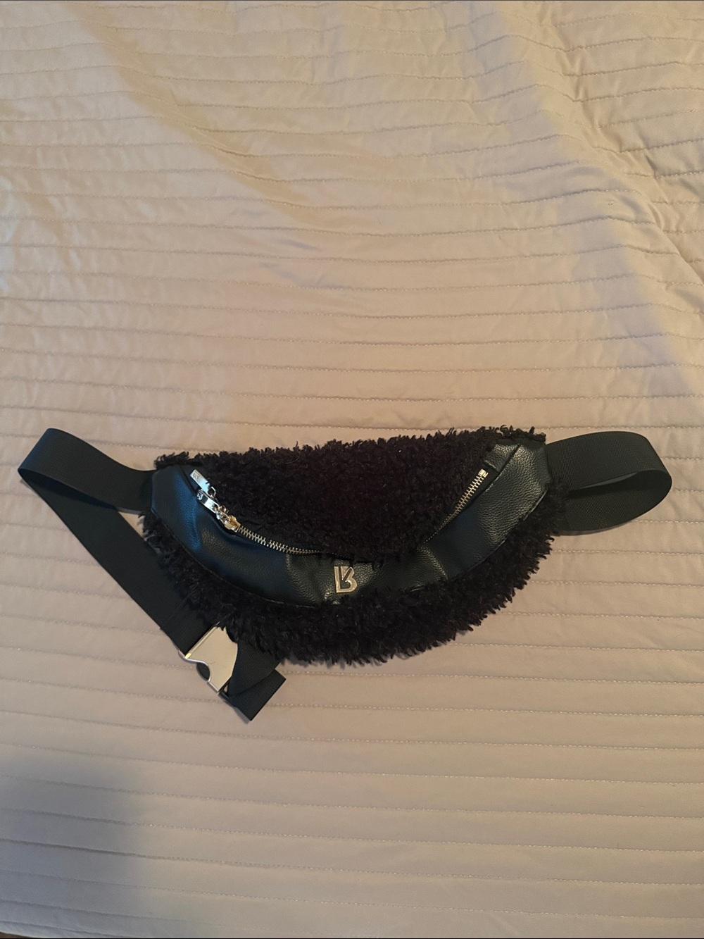 BuffBunny Black Faux-Shearling Crossbody Belt Bag